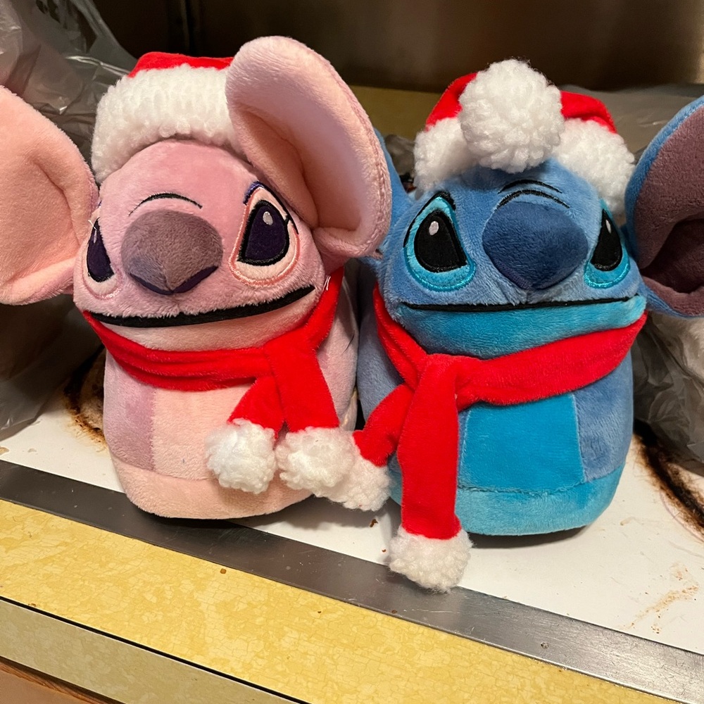 Stitch and Angel Disney Chrismas Slippers Cozy Blue and Pink Slippers Size 5/6